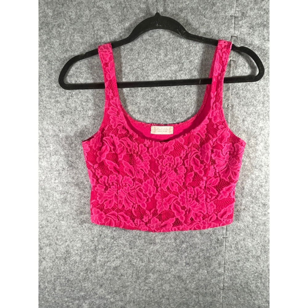 Altar'd State Womens Hot Pink Floral Lace Crop Top Sleeveless Scoop Neck Size M
